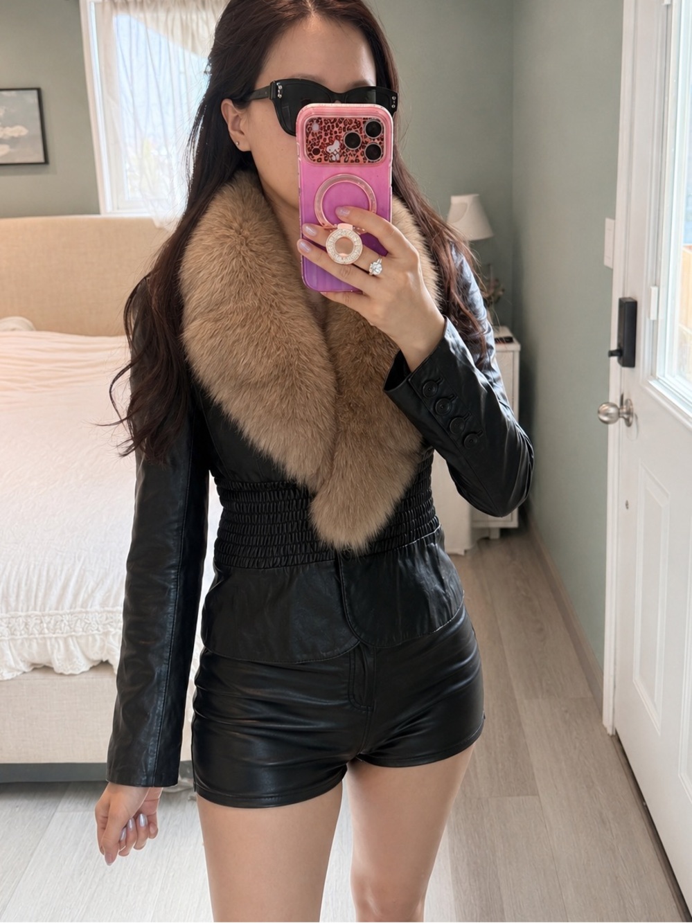 Vantage Vero Moda sheep Leather Jacket Saga Fox Fur Collar XS - Picture 2 of 11